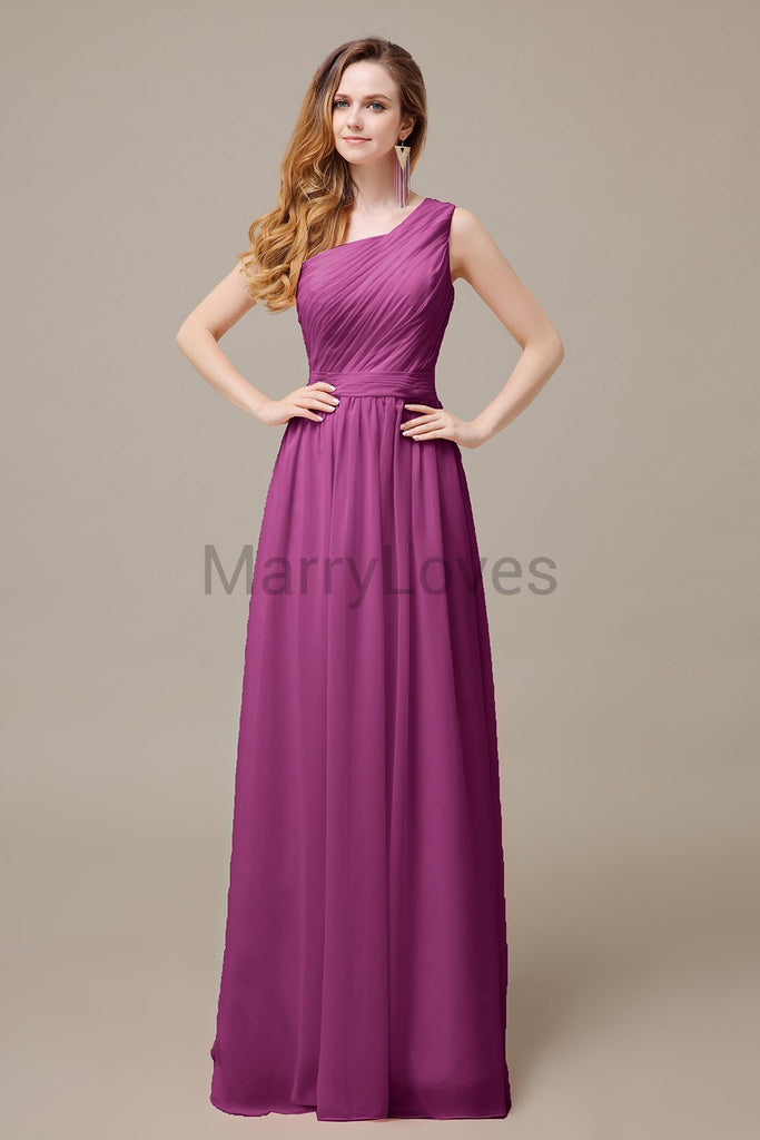 One Shoulder Pleats Floor Length Bridesmaid Dresses