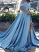 Modern Off-shoulder Light Blue Simple Prom Dresses, PD0541