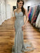 Mermaid Spaghetti Straps Silver Beading Long Prom Dresses, PD0546