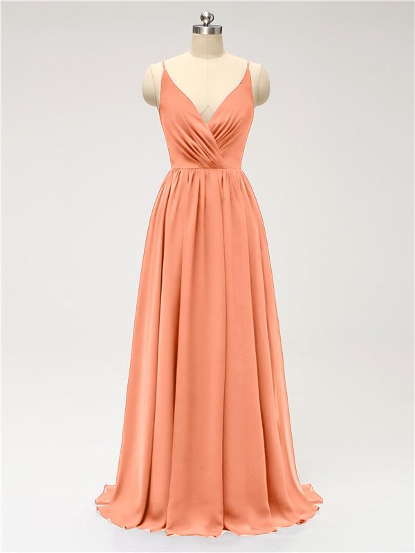 V Neck Chiffon Floor Length Bridesmaid Dresses