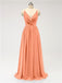 V Neck Chiffon Floor Length Bridesmaid Dresses