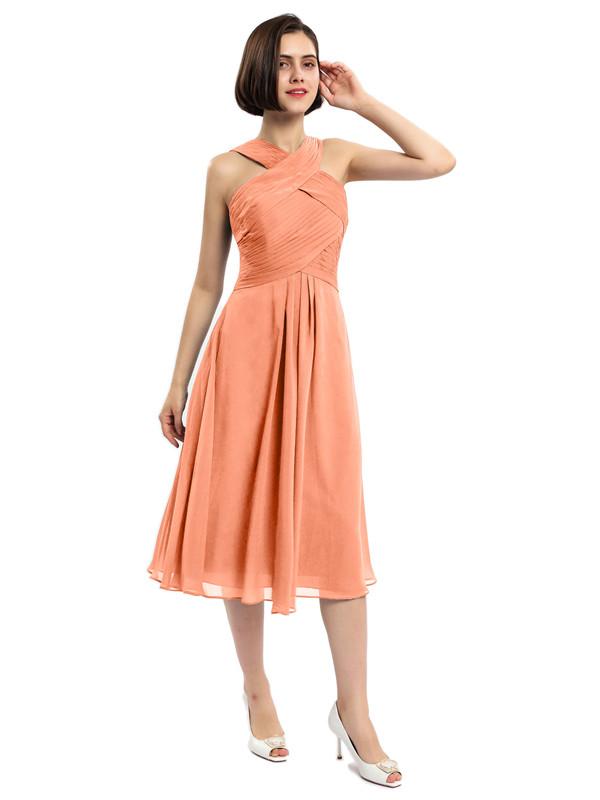 Criss-cross Halter Tea-length Bridesmaid Dresses