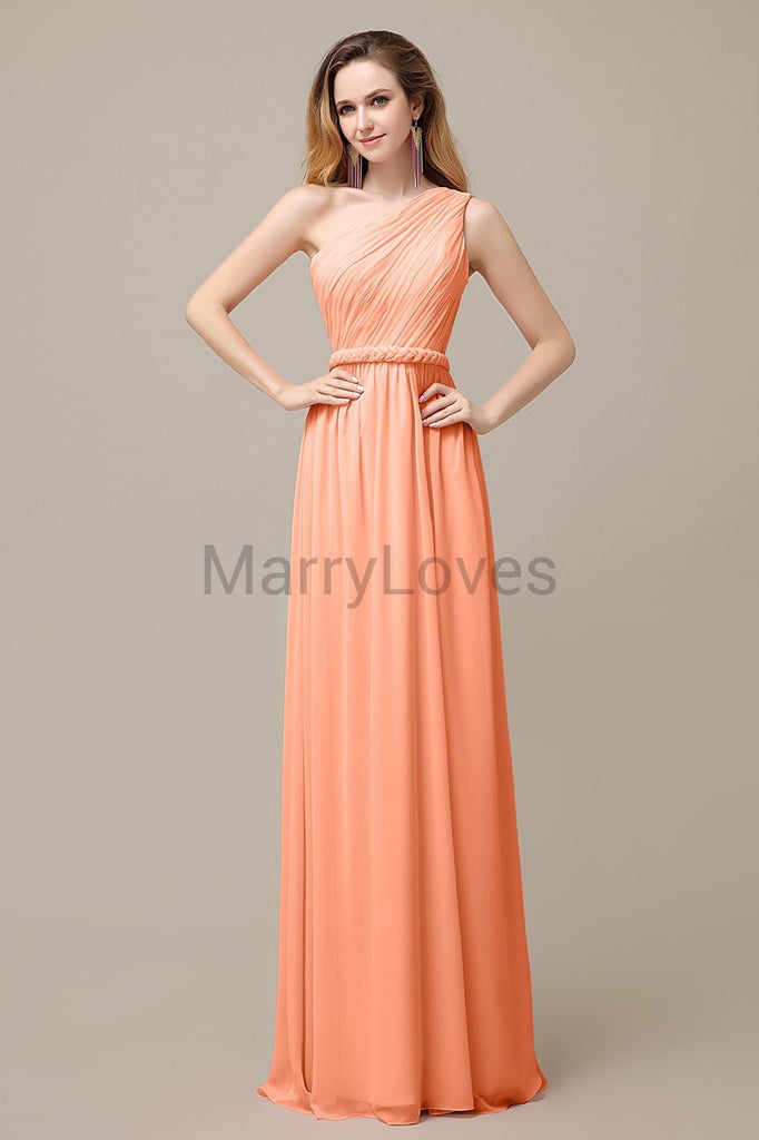 One Shoulder Chiffon Floor Length Bridesmaid Dresses