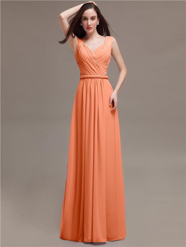 Straps Pleats Chiffon Bridesmaid Dresses