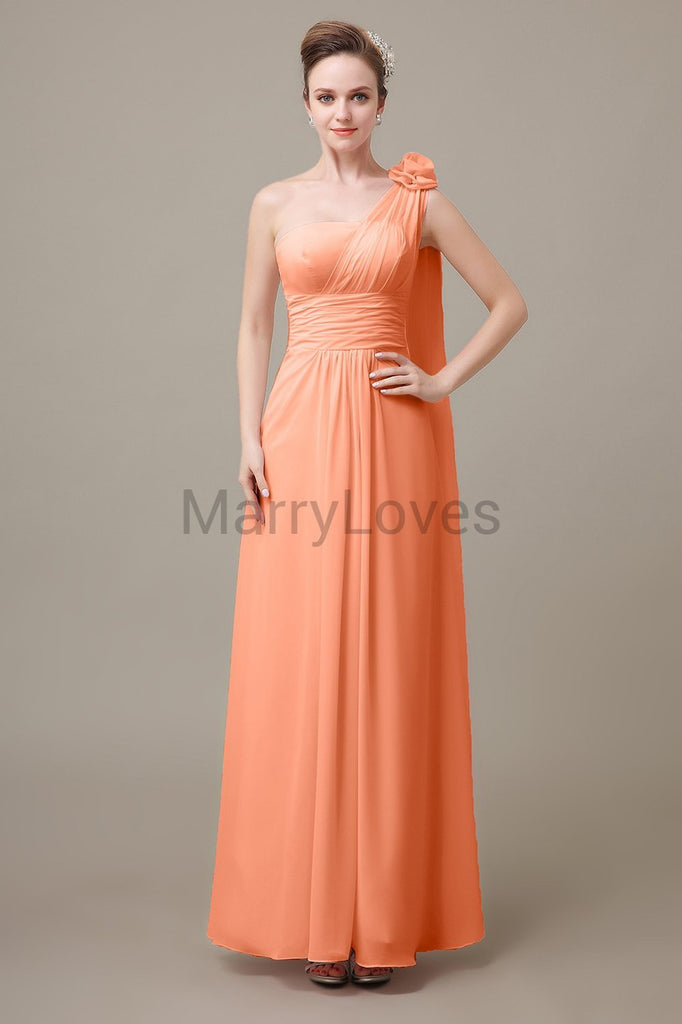 One Shoulder Long Chiffon Bridesmaid Dresses