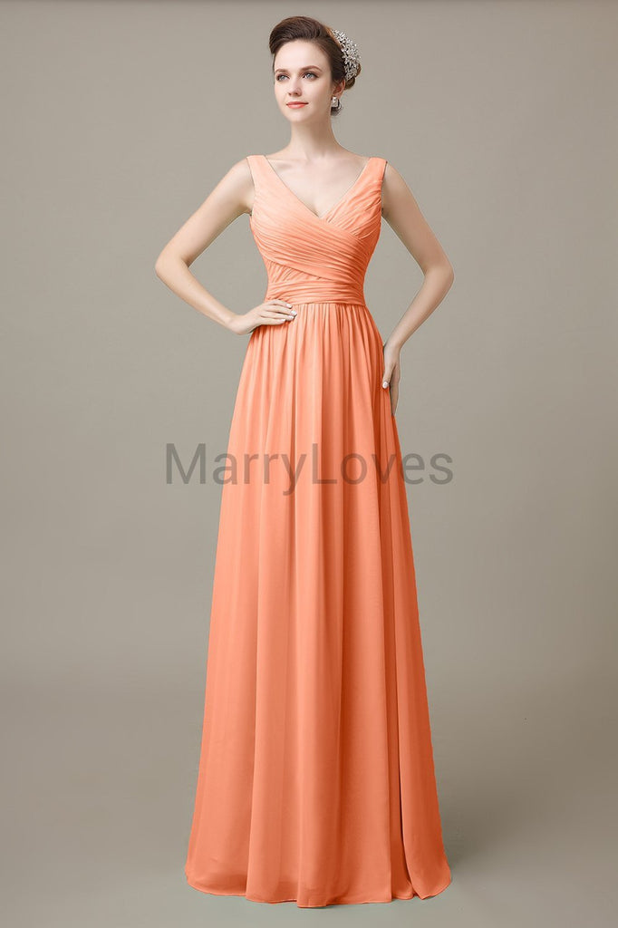 V-Neck Long Chiffon Bridesmaid Dresses