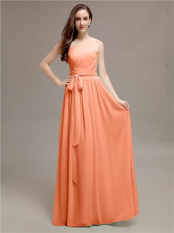 A-line One-shoulder Bridesmaid Dresses With Belt