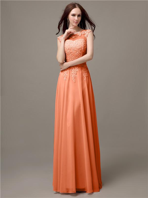 Floor-length Cap Sleeves Appliques Chiffon Bridesmaid Dresses