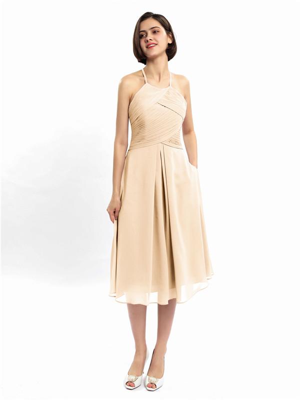 Halter Sleeveless Pleats Bridesmaid Dresses