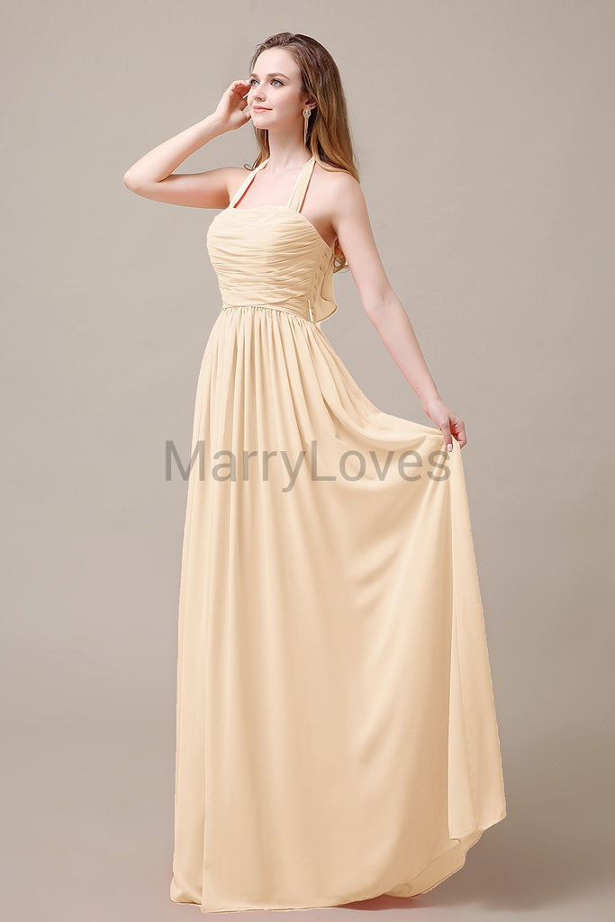 Halter Chiffon Birdesmaid Dresses with Bow Straps