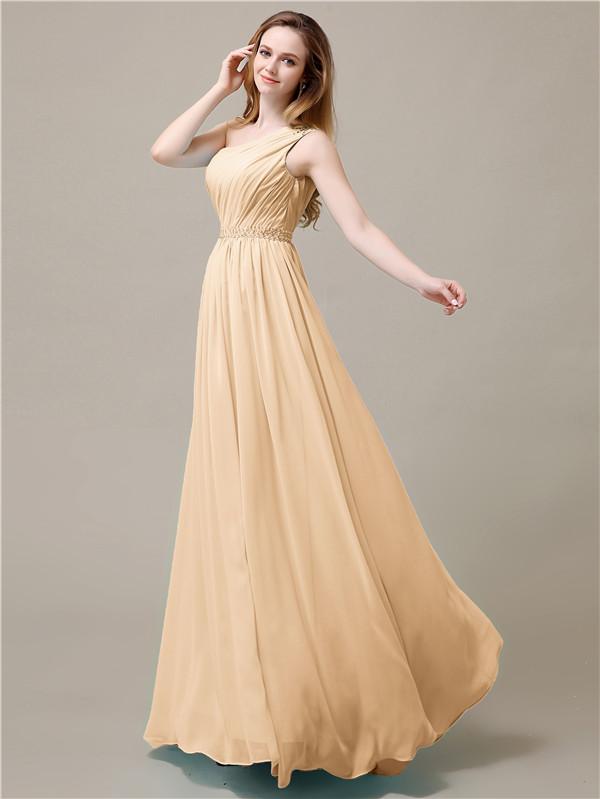One Shoulder Chiffon Floor-Length Bridesmaid Dresses