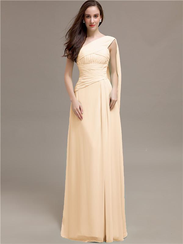 One-shoulder Floor-length Pleats Bridesmaid Dresses