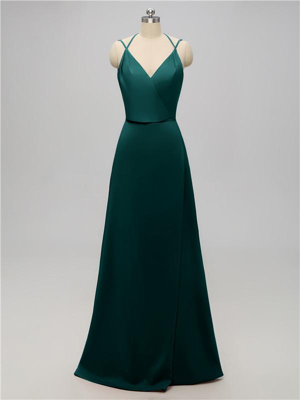 V Neck Satin Floor Length Bridesmaid Dresses