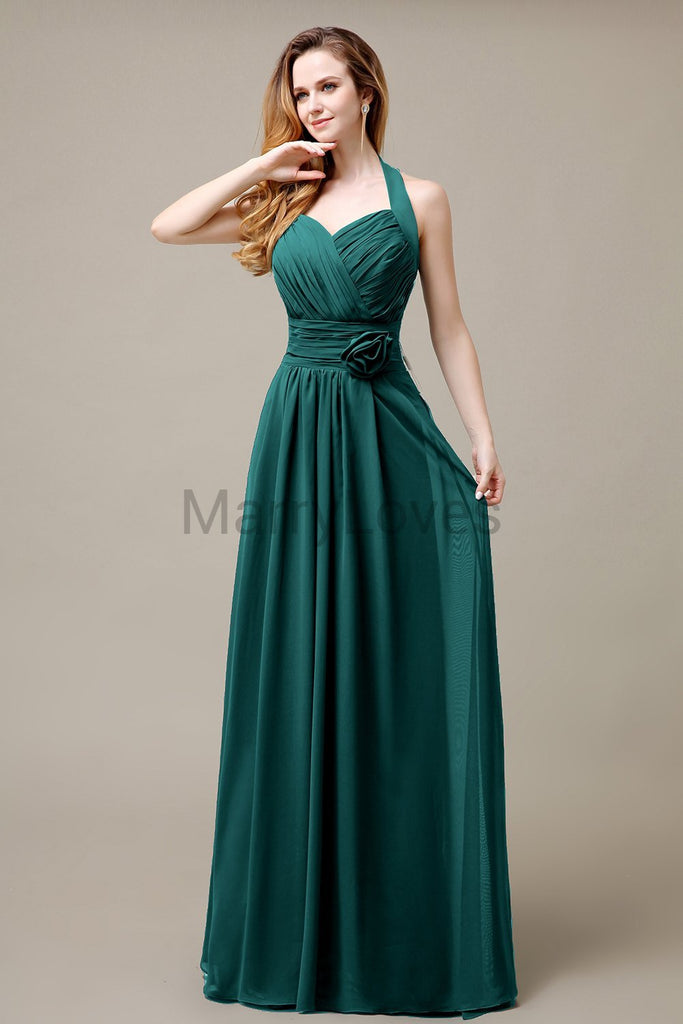 Halter A-line Pleats Chiffon Bridemaid Dresses