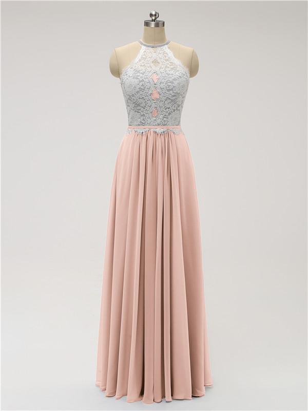 Halter Chiffon Floor Length Bridesmaid Dresses