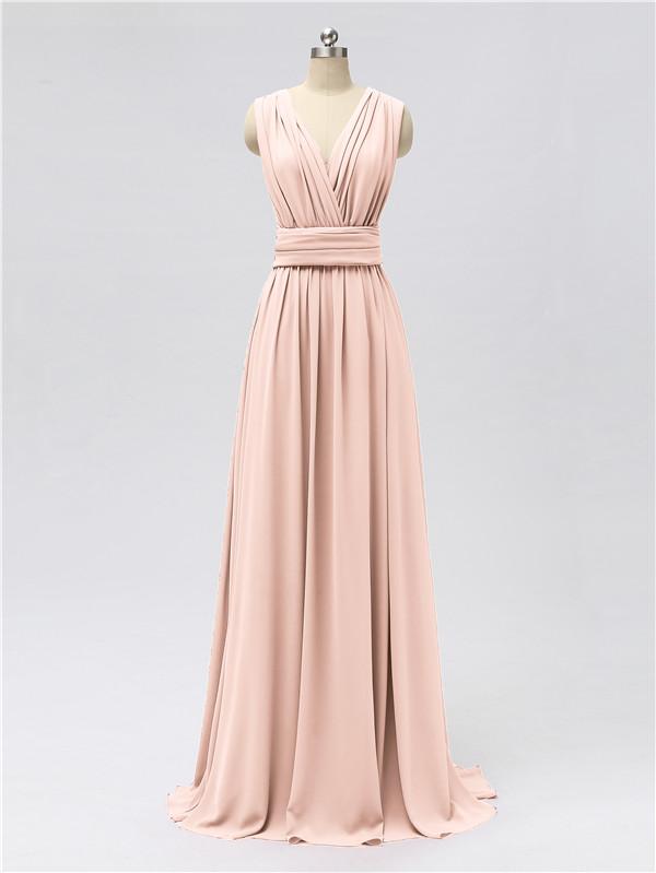 V Neck Chiffon Floor Length Bridesmaid Dresses