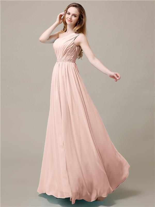 One Shoulder Chiffon Floor-Length Bridesmaid Dresses