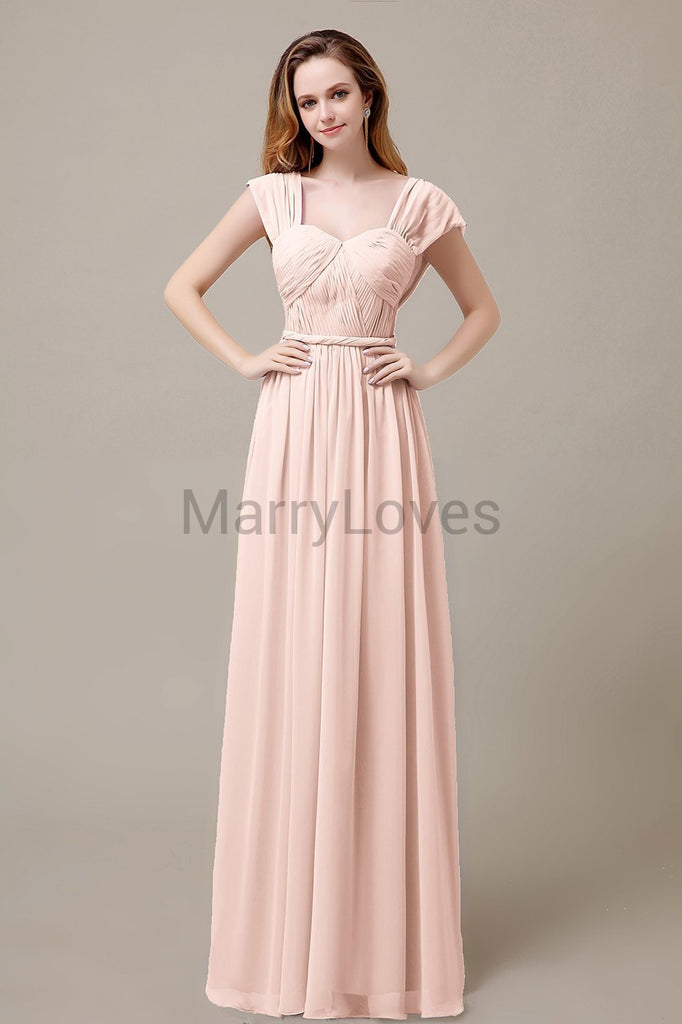 Floor Length Chiffon Bridesmaid Dresses with Pleated