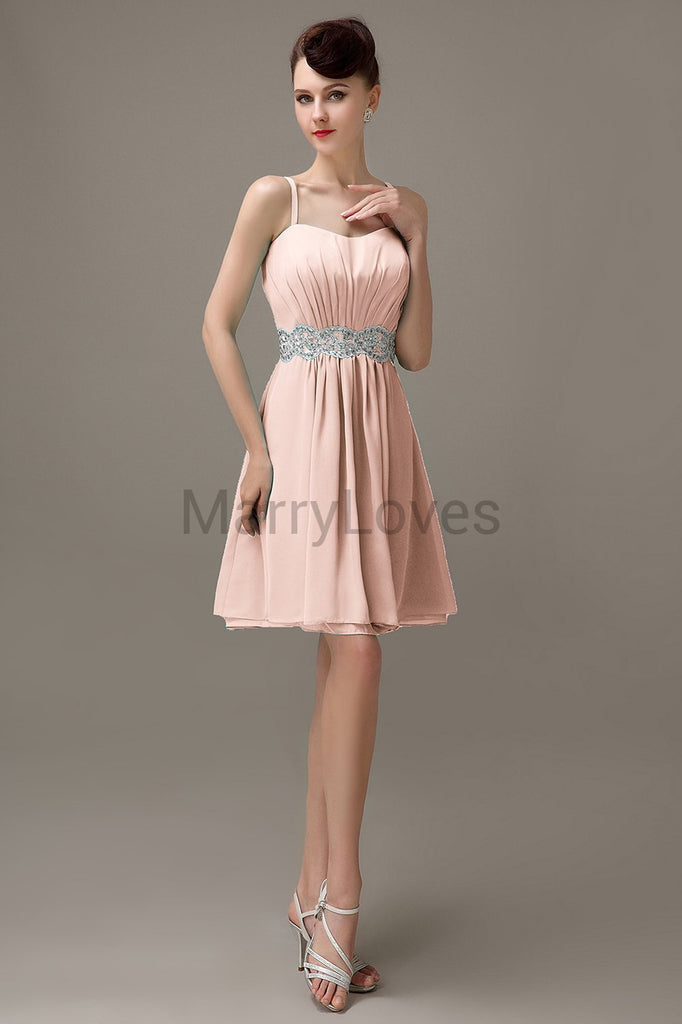 Spaghetti Strap Chiffon Short Bridesmaid Dresses