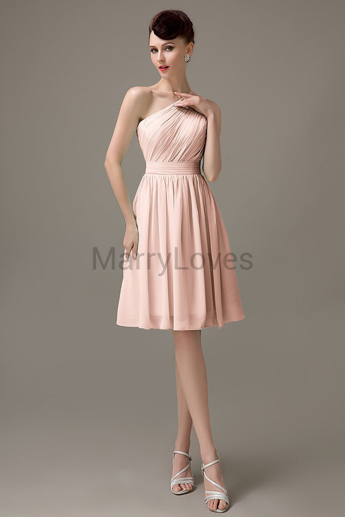 One Shoulder Pleats Bridesmaid Dresses