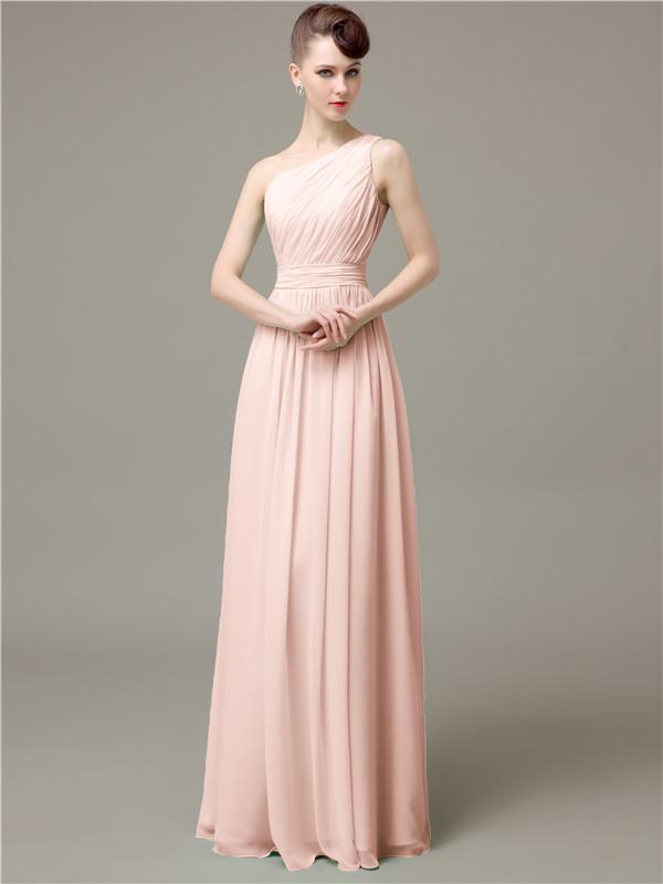 One Shoulder Pleats Chiffon Bridesmaid Dresses