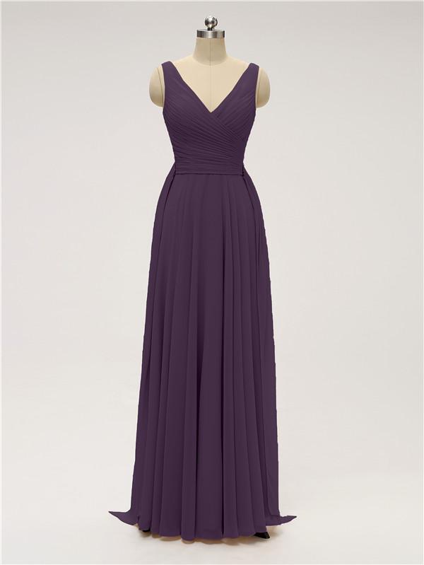 V Neck Chiffon Floor Length Bridesmaid Dresses