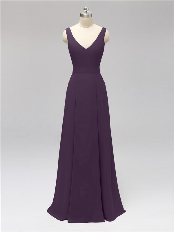 V Neck Floor Length Bridesmaid Dresses