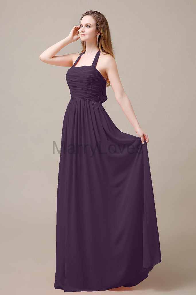 Halter Chiffon Birdesmaid Dresses with Bow Straps