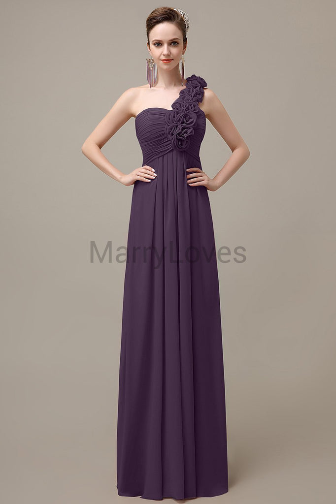 One Shoulder Chiffon Floor Length Bridesmaid Dresses