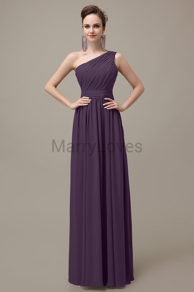 One Shoulder Chiffon Floor Length Bridesmaid Dresses