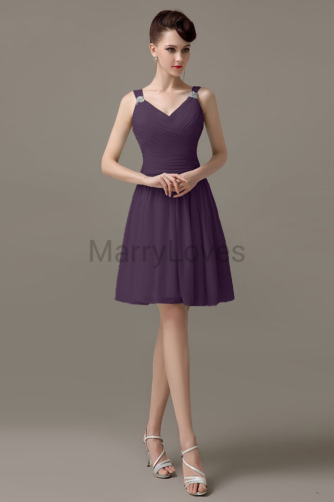 V-neck Chiffon Short Bridesmaid dresses