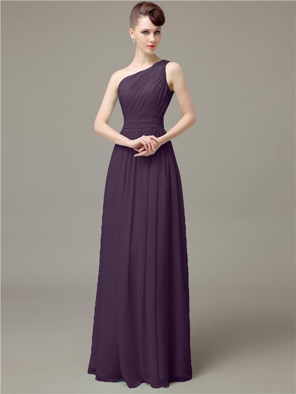 One Shoulder Pleats Chiffon Bridesmaid Dresses