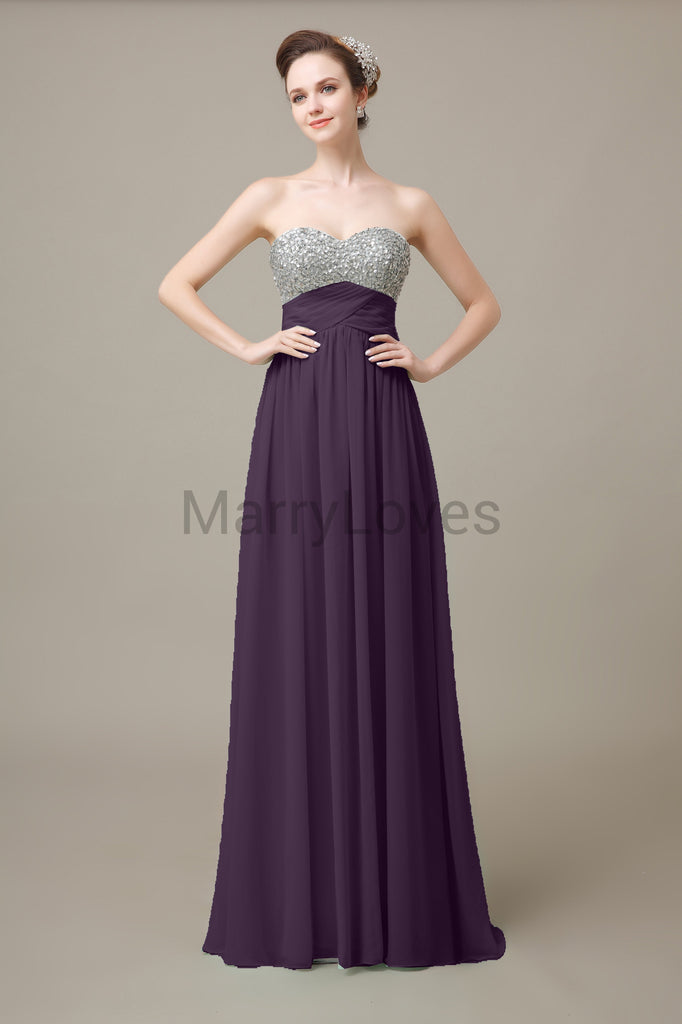 Sweetheart Top Sequin Long Chiffon Bridesmaid Dresses