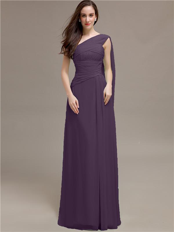 One-shoulder Floor-length Pleats Bridesmaid Dresses