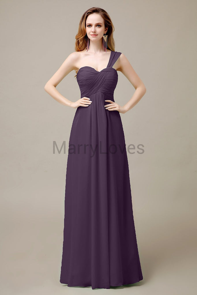 One Shoulder Chiffon Long Bridesmaid Dresses