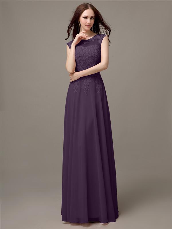 Floor-length Cap Sleeves Appliques Chiffon Bridesmaid Dresses