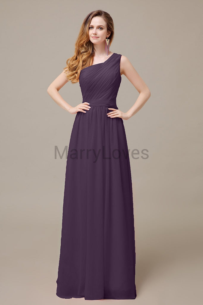 One Shoulder Pleats Floor Length Bridesmaid Dresses