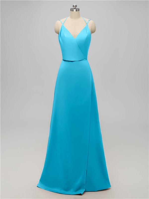 V Neck Satin Floor Length Bridesmaid Dresses