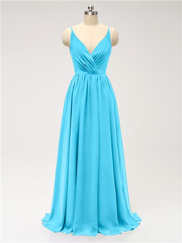 V Neck Chiffon Floor Length Bridesmaid Dresses