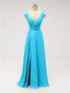 V Neck Cap Sleeve Side Slit Floor Length Bridesmaid Dresses