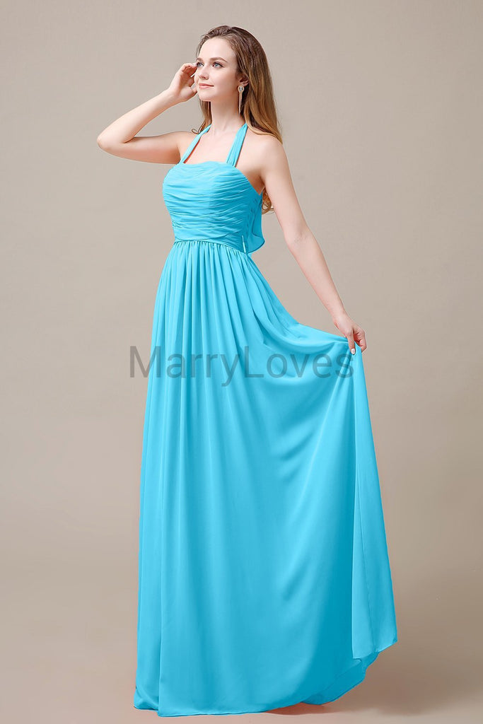 Halter Chiffon Birdesmaid Dresses with Bow Straps