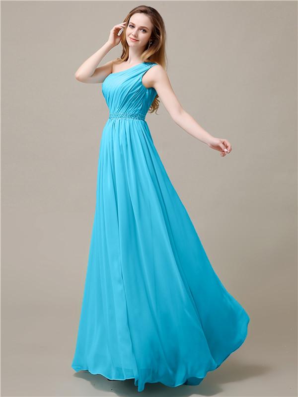 One Shoulder Chiffon Floor-Length Bridesmaid Dresses