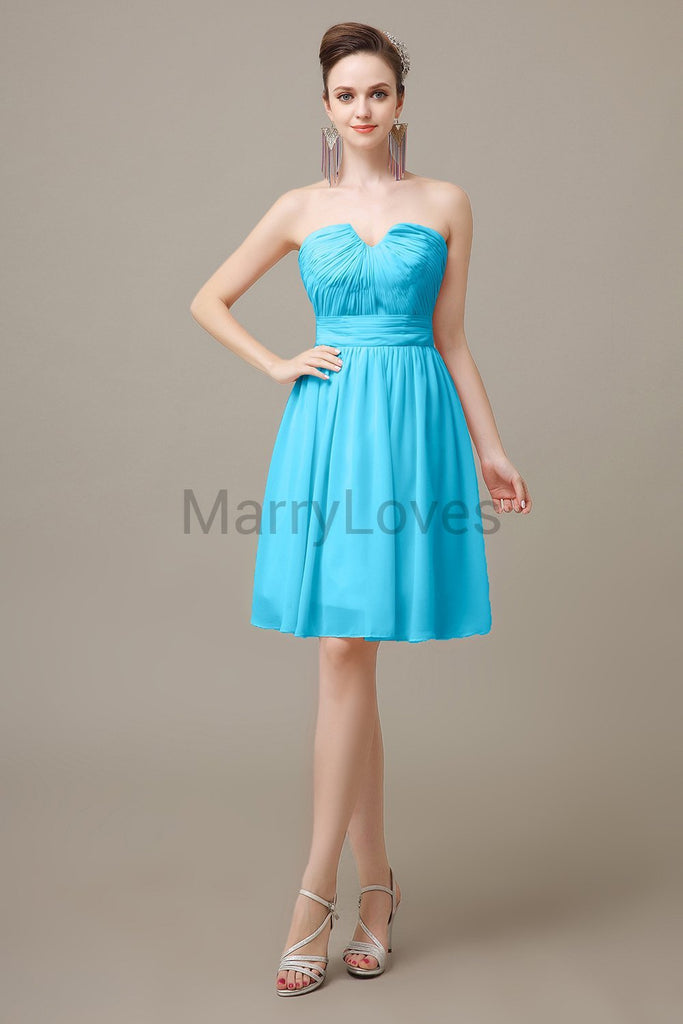 Sweetheart Neck Knee Length Chiffon Bridesmaid Dresses