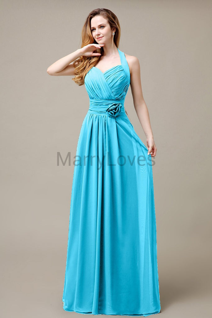 Halter A-line Pleats Chiffon Bridemaid Dresses