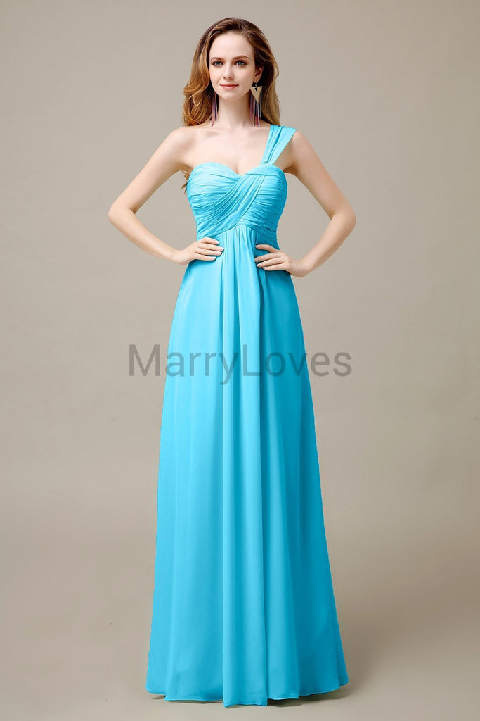 One Shoulder Chiffon Long Bridesmaid Dresses