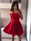 A-line Off-shoulder Red Sleeveless Simple Short Homecoming Dresses, HD0469