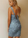 Sheath V-neck Lace-up Back Short Lace Backless Homecoming Dresses, HD0538