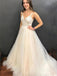 A-line V-neck Appliques Top Backless Long Tulle Prom Dresses With Strain, PD0553