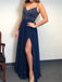 A-line Spaghetti Straps Beading Top Long Chiffon Prom Dresses With Split, PD0554