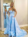 A-line Strapless Appliques Long Prom Dresses With Pockets, PD0557